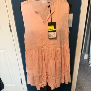 Sleeveless Pink Tiered V-Neck Tunic Top